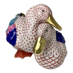Mid 20th Century Pair of Herend Porcelain Hand Painted Large Size Ducks