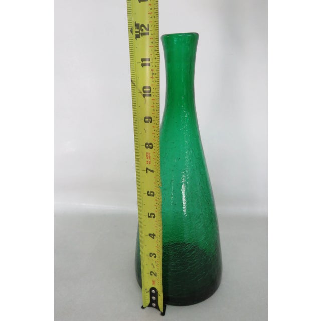 Emerald Green Crackle Glass Decanter Bottle Vase No Stopper For Sale - Image 4 of 13