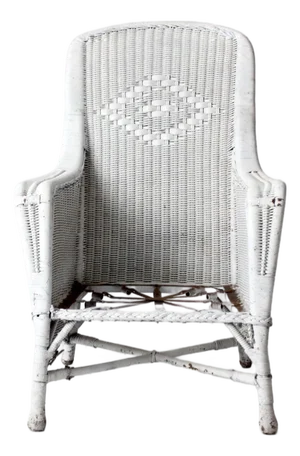 Antique White Wicker Porch Chair