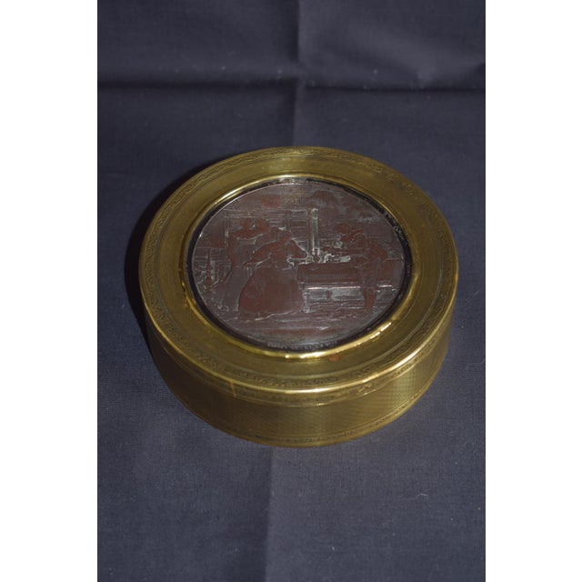 Antique Mixed Metal Trinket Box French Lid Brass Copper Le Message Relief For Sale - Image 14 of 18