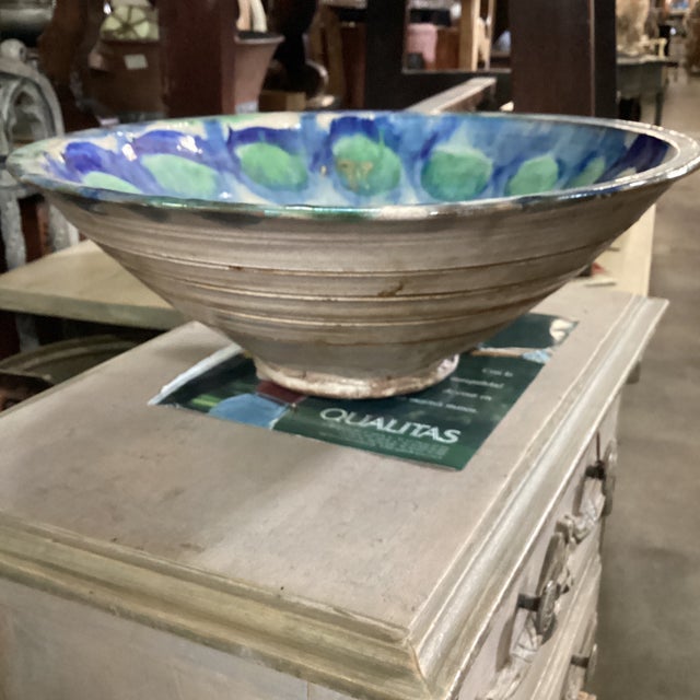 Ceramic Mid 20th Century Cream, Blue and Pistachio Green Ceramic Bowl From Spain For Sale - Image 7 of 9