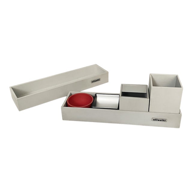 Italian Modern Gray Plastic Desk Set by Bruno Munari for Olivetti, 1960s, Set of 5 For Sale