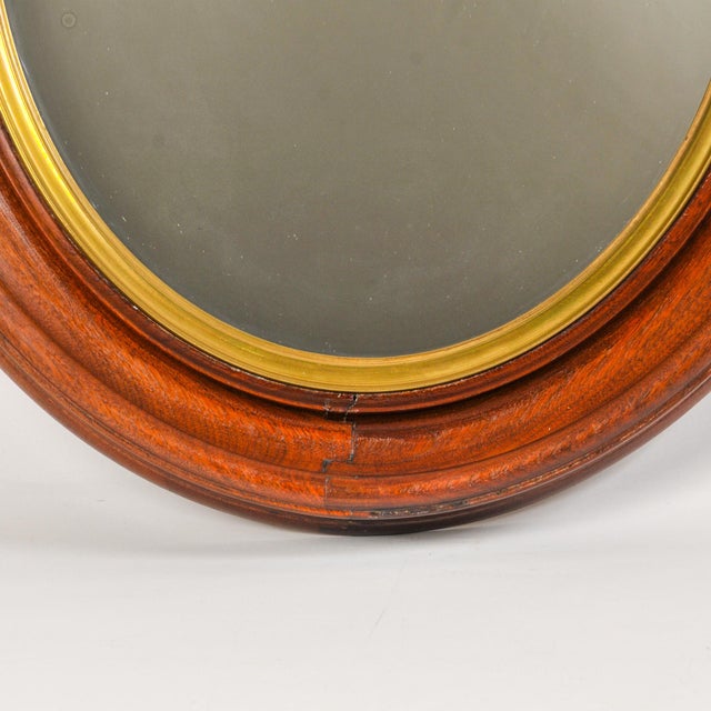 Late 19th Century Large Antique Deep Wood Framed Oval Mirror With Gold Accent For Sale - Image 5 of 17