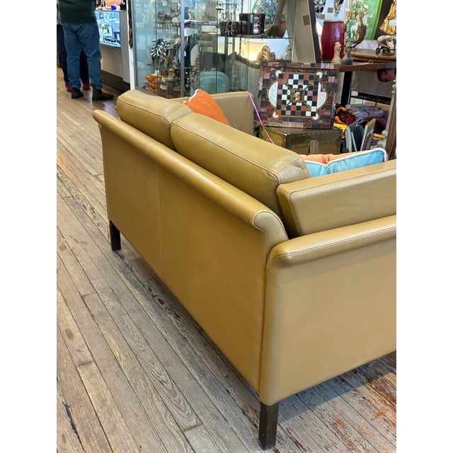 Borge Mogensen Style Danish Mid Century Modern Leather Loveseat For Sale - Image 14 of 14