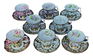 Vintage Tea Service for 8 in English Porcelain with Provincial Flowers Pattern from Royal Albert, England, 1975, Set of 16