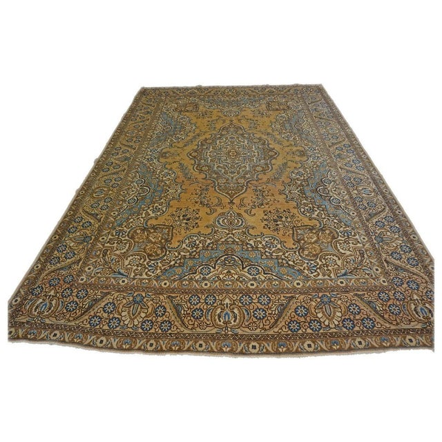 Antique Persian Tabriz Wool 8X11 Brown, Ivory & Blue Handmade Area Rug #9901511