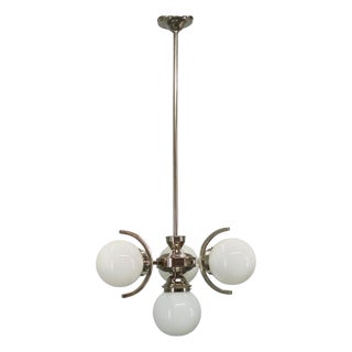 Art Deco Nickel and Glass Pendant Light, 1930s For Sale