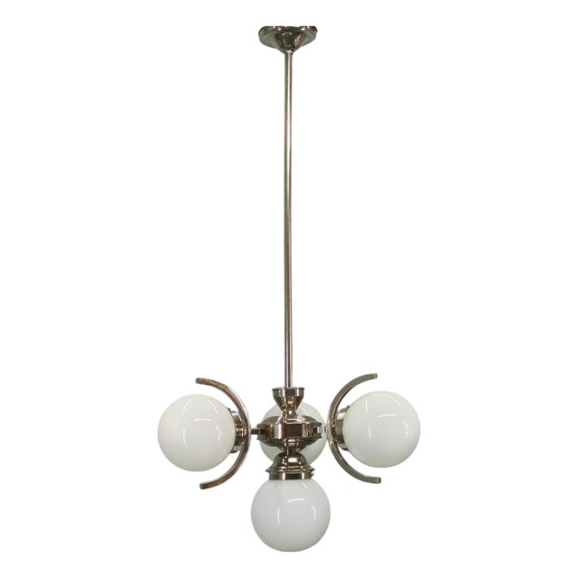 Art Deco Nickel and Glass Pendant Light, 1930s For Sale