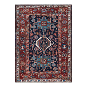 Excellent Navy Background With Symmetric Knots Geometric Pattern Antique Persian Karajeh Rug
