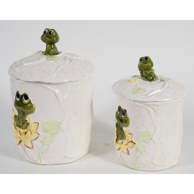 Sears, Roebuck & Compnay Neil the Frog Sears Roebuck Ceramic Canister Set With Lids Set of 2 For Sale - Image 4 of 5
