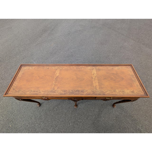 Mid 20th Century Burl Wood and Cherry Queen Anne Sofa/Console Table Attributed to Baker Furniture For Sale - Image 12 of 14