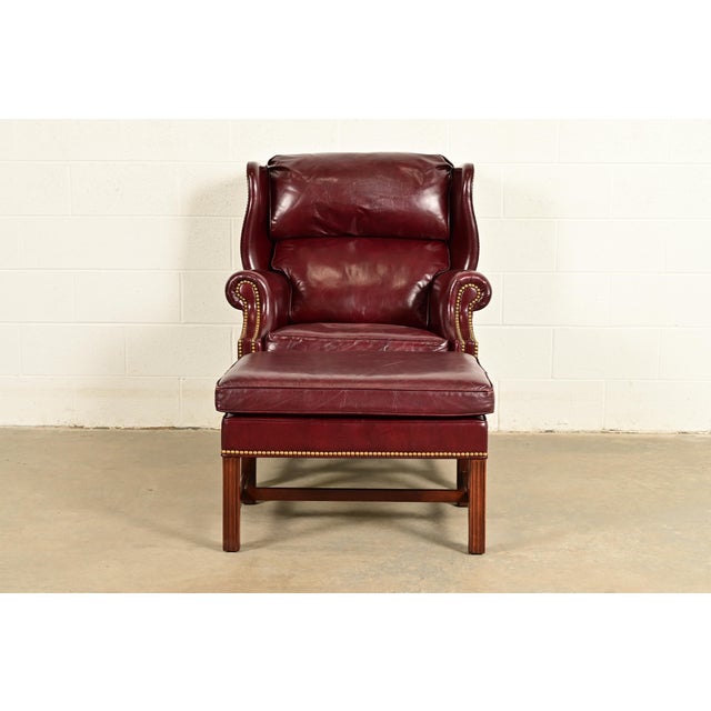 Hancock & Moore Hancock & Moore Chippendale Wingback Leather Lounge Chair With Ottoman For Sale - Image 4 of 15
