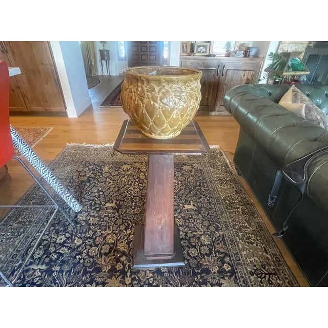 1920s Antique 1920's Folk Art Mission Marquetry Arts and Crafts Pedestal Plant Stand For Sale - Image 5 of 6