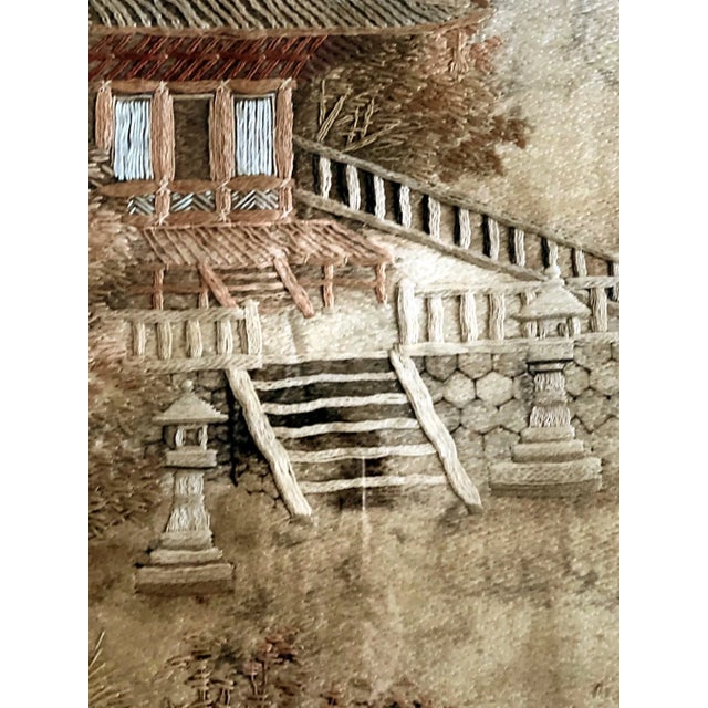 Early 20th Century Japanese Embroidery Textile Pagoda Scenery Panel For Sale - Image 9 of 13