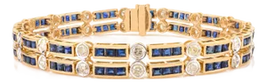 14k Yellow Gold Square Cut 6.25 Ct Sapphire Diamond Estate Tennis Bracelet for Her