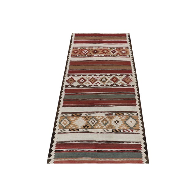 1950s 1950s Vintage Shahsavan Persian Kilim in Red, White and Beige-Brown Geometric Patterns For Sale - Image 5 of 8