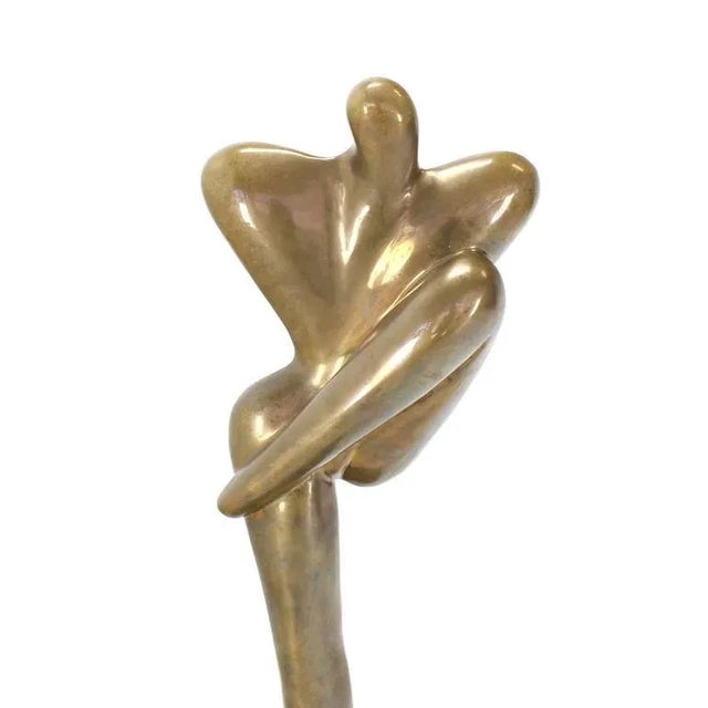 Artist signed Mid-Century modern nude abstract bronze sculpture dancer standing on one leg 43" tall.