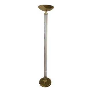 Italian Brass & Lucite Torchiere Floor Lamp For Sale