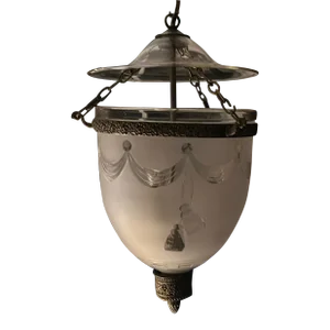 Antique 19th Century English Regency Bell Jar Hall Lantern With Etched and Cut Glass Swag Design