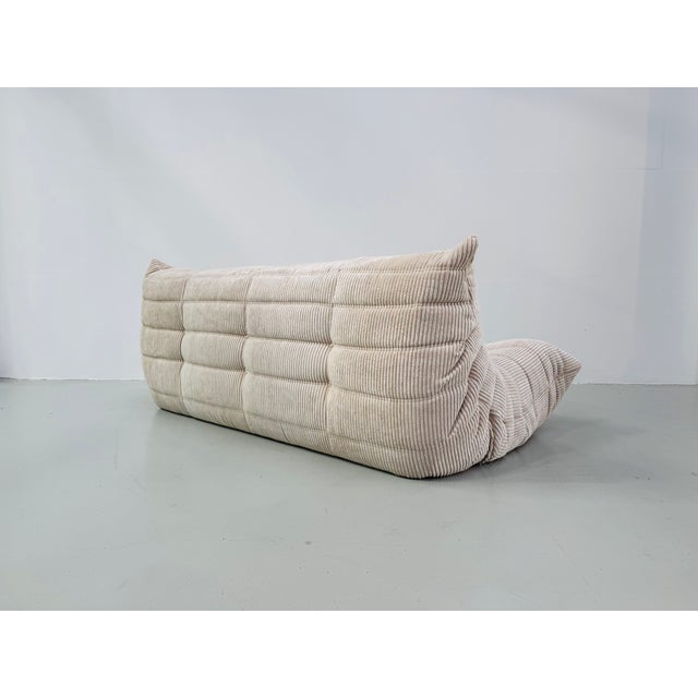 French Togo 3-Seater Sofa in Beige Corduroy attributed to Michel Ducaroy for Ligne Roset, 1970s For Sale - Image 10 of 13