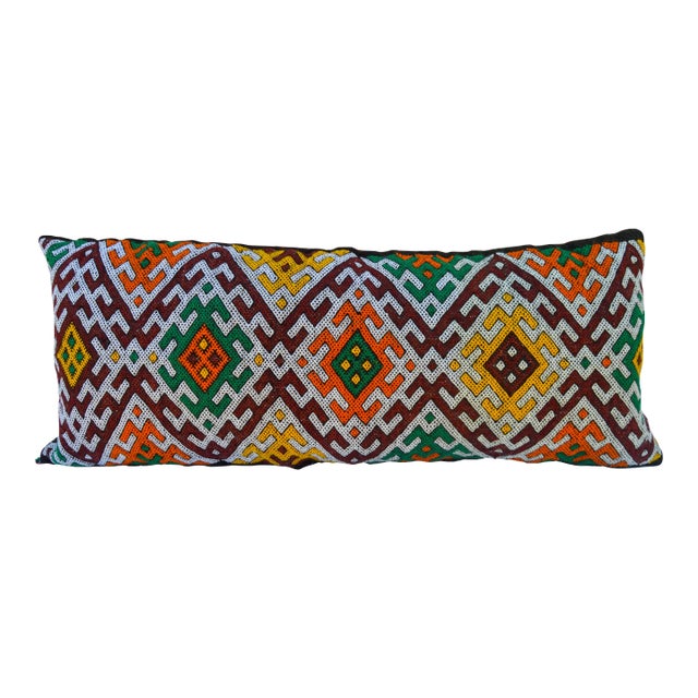 Mid 20th Century Moroccan Colorful Berber-Patterned Wool Pillow For Sale