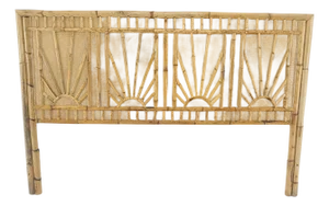 Burnt Bamboo & Grasscloth Sun Burst Pattern Queen Size Headboard Bed