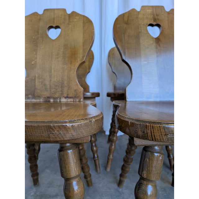 Vintage Tyrolean Farmhouse Heart Cutout Wooden Dining Chairs, 1970s, Set of 8 For Sale - Image 9 of 18