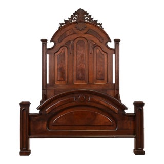 Antique Monumental Eastlake Victorian Burled Walnut Full Size Bed, Circa 1880s For Sale