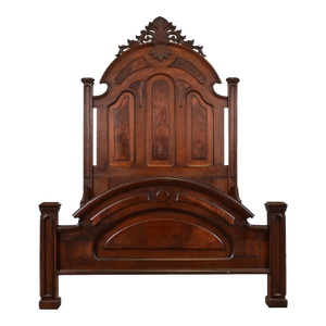 Antique Monumental Eastlake Victorian Burled Walnut Full Size Bed, Circa 1880s