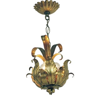 Vintage 1960s Gold All-Metal Floral Chandelier For Sale