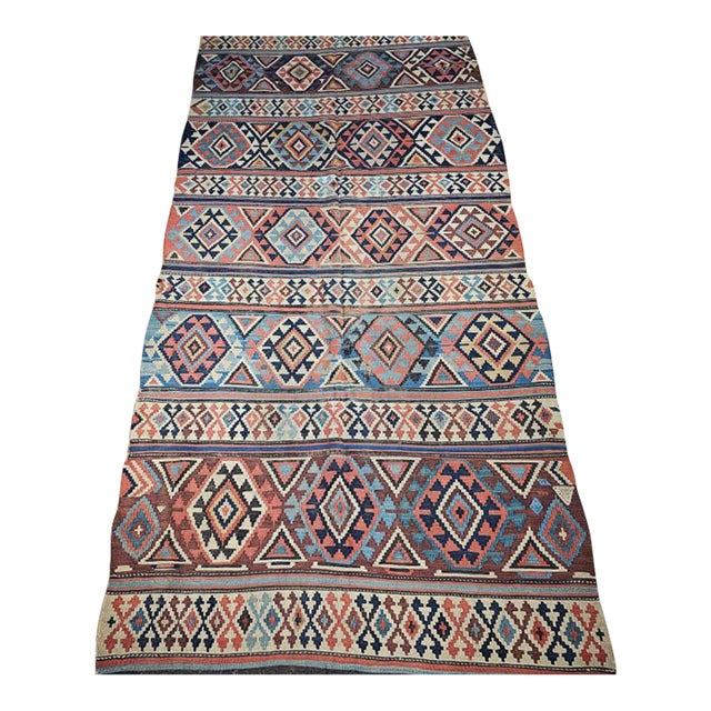 Antique Caucasian Kazak Kilim, Wool Flatweave, Geometric Design, 1890s For Sale