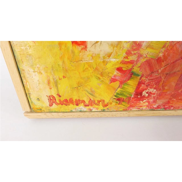 1970s Vintage Midcentury Modern Abstract Expressionist Oil on Canvas Painting, Marion Riseman, 1974 For Sale - Image 5 of 9