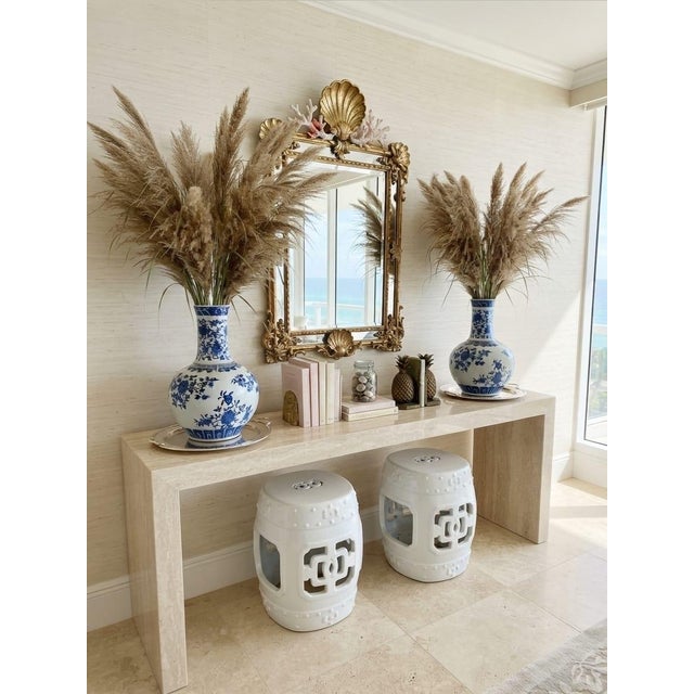 Pair of Vintage Blue & White Porcelain Globular Vases Chinoiserie Pomegranate & Floral Bott For Sale - Image 9 of 12