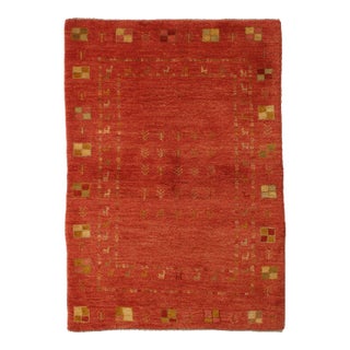 Vintage Hand-Knotted Persian Gabbeh Rug 4'0" X 5'9" For Sale