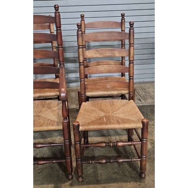 Early 20th Century Set of 6 Antique New England Ladderback Style Dining Chairs With Rush Seats For Sale - Image 5 of 8