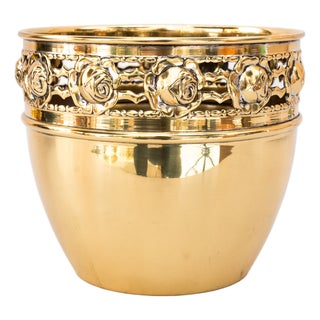 Jugendstil Argentor Floral Brass Flower Pot, Vienna,1908 For Sale