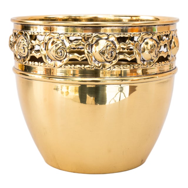 Jugendstil Argentor Floral Brass Flower Pot, Vienna,1908 For Sale