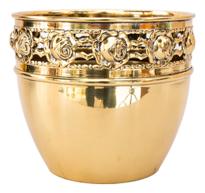 Jugendstil Argentor Floral Brass Flower Pot, Vienna,1908