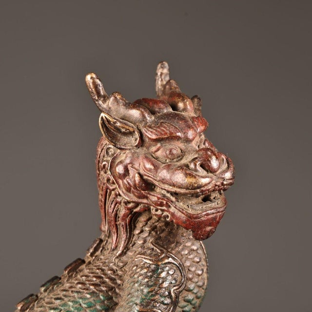 Late 19th Century Late 19th Century Gilt Bronze Qilin Incense Burner, Mythical Beast Censer, 1.8kg For Sale - Image 5 of 10