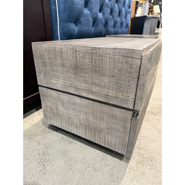 This Restoration Hardware rustic wood nightstand showcases the brand’s hallmark blend of clean-lined modern design and...