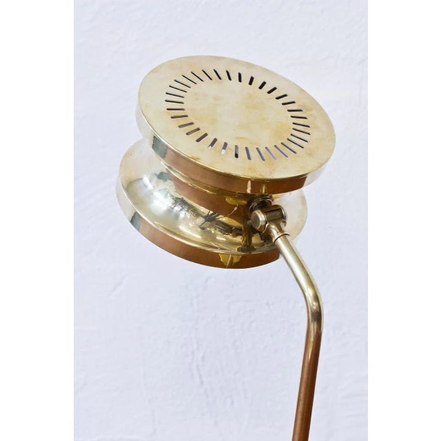 1960s table lamp in solid polished brass by swedish company tyringe konsthantverk. Adjustable shade. New white electric...