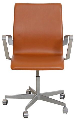 Oxford Office Chair in Walnut Aniline Leather by Arne Jacobsen, 2000s