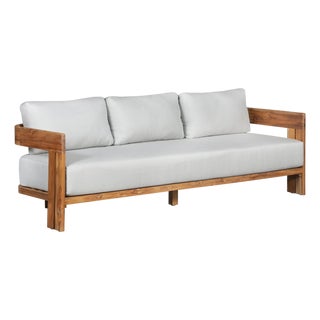 Paradiso Outdoor Solid Teak Wood Sofa Set - Light Gray Fabric For Sale