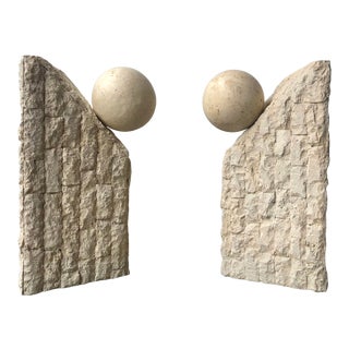 Vintage Postmodern Natural Mactan Stone Dining Table Pedestals - a Pair For Sale