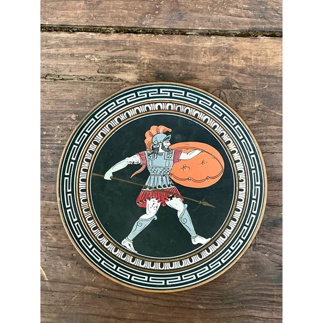 Vintage Painted Metal Plate With Greek Warrior For Sale - Image 12 of 12