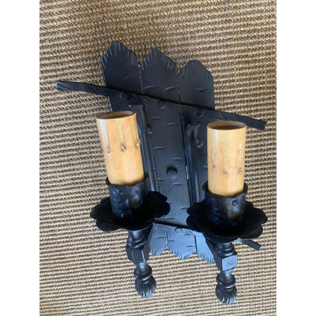 American 1910s Wrought and Cast Iron Wall Sconces - a Pair For Sale - Image 3 of 10
