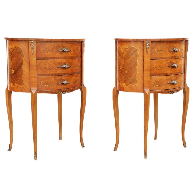Vintage French MarquetryOval Bedside Tables, 1950s, Set of 2 For Sale - Image 9 of 12