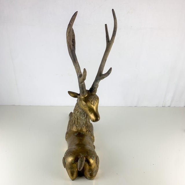Rare Vintage Sarreid Brass Recumbent Stag Deer Sculpture Hollywood Regency MCM For Sale - Image 9 of 9