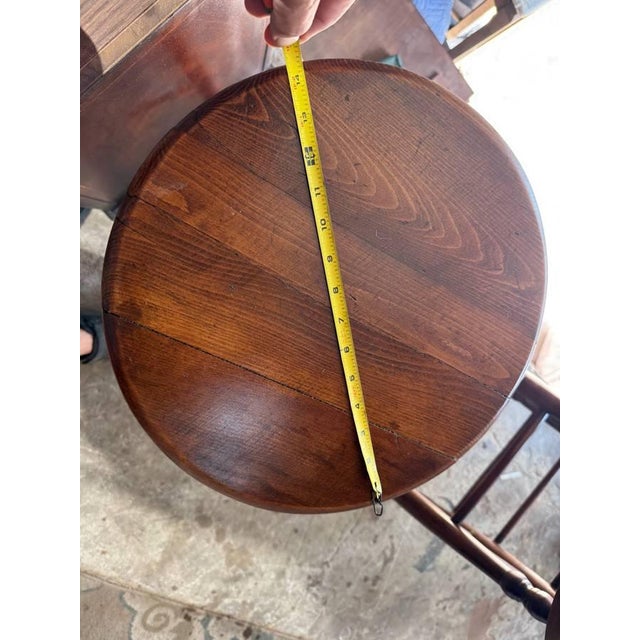 Brown Vintage Early American Shaker Style Oak Wood Bar Stools. Set of 5 For Sale - Image 8 of 12