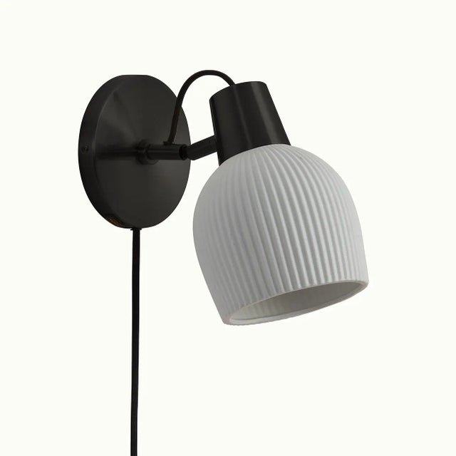 Mid-Century Modern Petaluma Bone Porcelain Wall Sconce - Matte Black, Plug-In, Dimmer For Sale - Image 3 of 11
